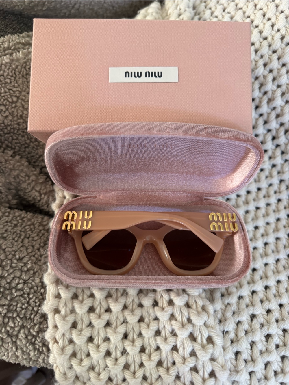 NWT Miu Miu Nude Logo Sunglasses with Case 🩷